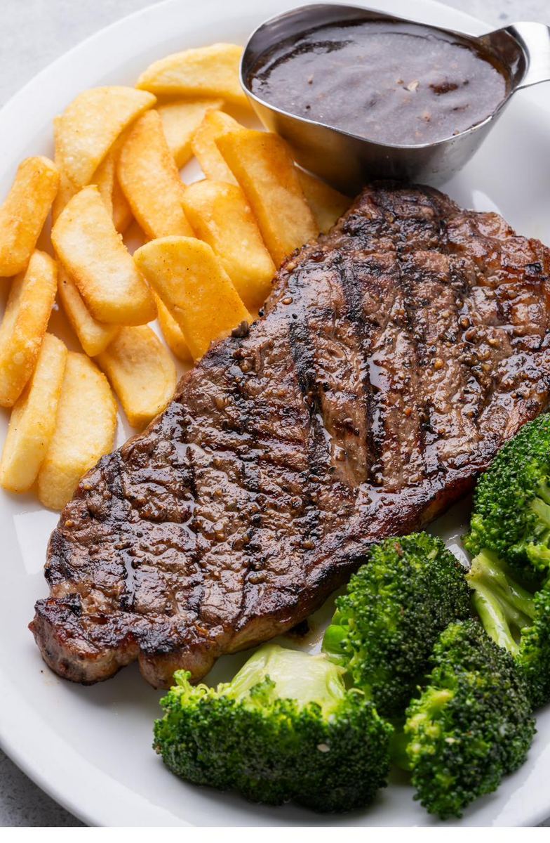 NY strip steak and fries, Sami's Marco Island dinner menu