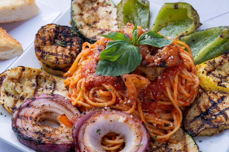 Spaghetti with grilled vegetables at Sami's on Marco Island