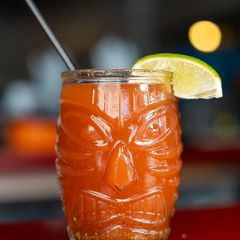 Bloody Mary in a tiki mug at Sami's on Marco Island