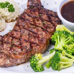 New York strip steak with broccoli at Sami's on Marco Island