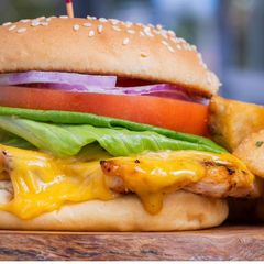 Grilled chicken sandwich with fries at Sami's on Marco Island